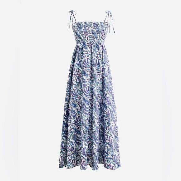 J. Crew Dresses & Skirts - J. Crew Smocked Linen-Blend Bandeau Beach Dress in Purple Paisley Size Large